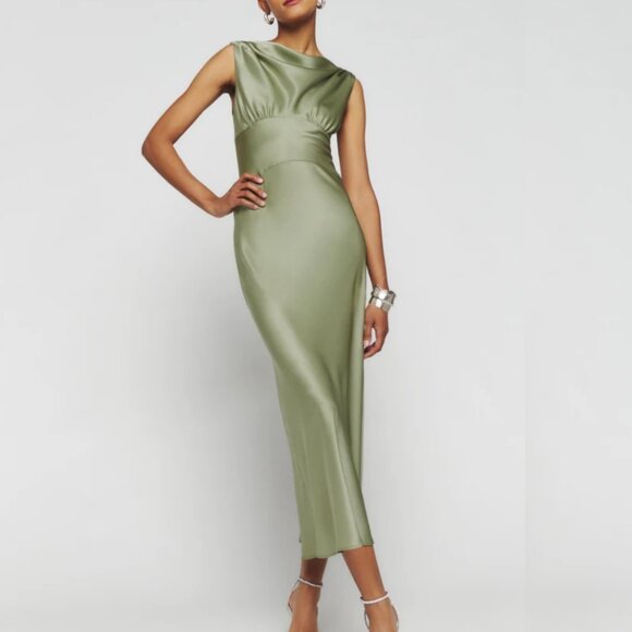 Reformation Dresses & Skirts - Reformation Dessa Dress NWT Midi Long Artichoke Green Maxi Cowl Neck Cocktail 4